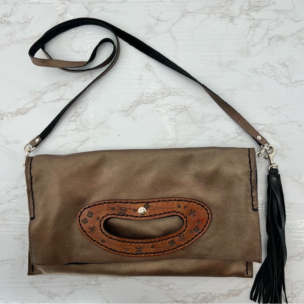 NEW! INHERITED LEATHER upcycled hand tooled BAG